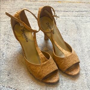Repetto Naya Cork T-strap Peep-toe Heels with Box